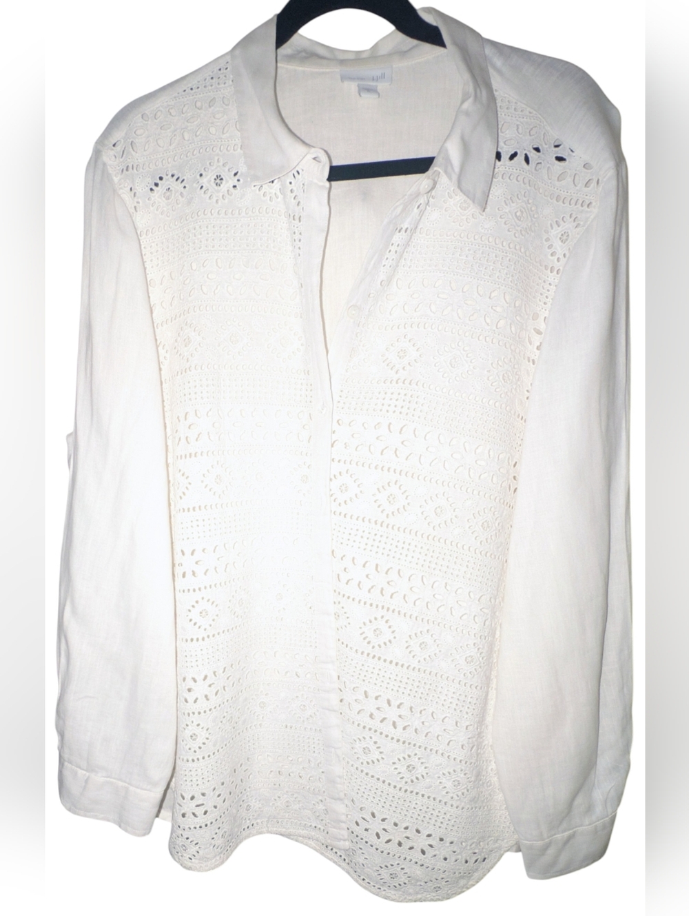 J. Jill Cream Eyelet Crochet Button-Down Shirt